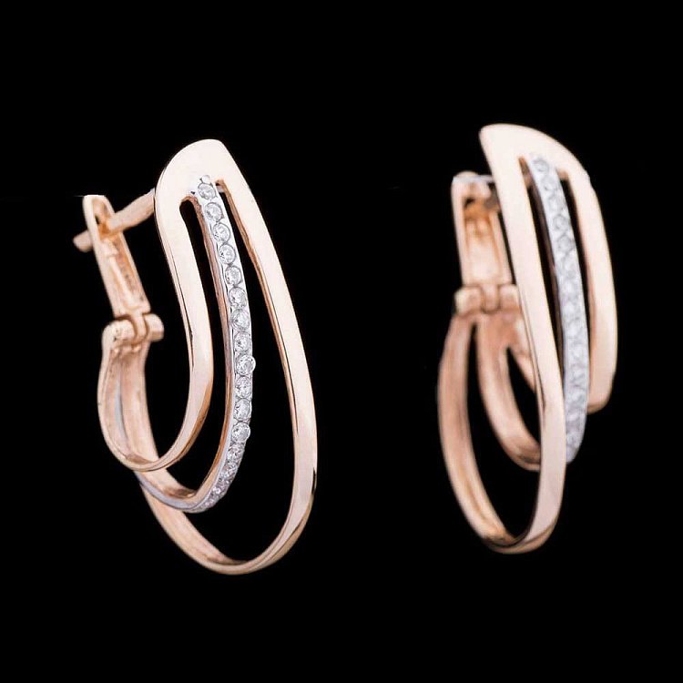 Золотые серьги с фианитами с00767 от ювелирного магазина Оникс - 1