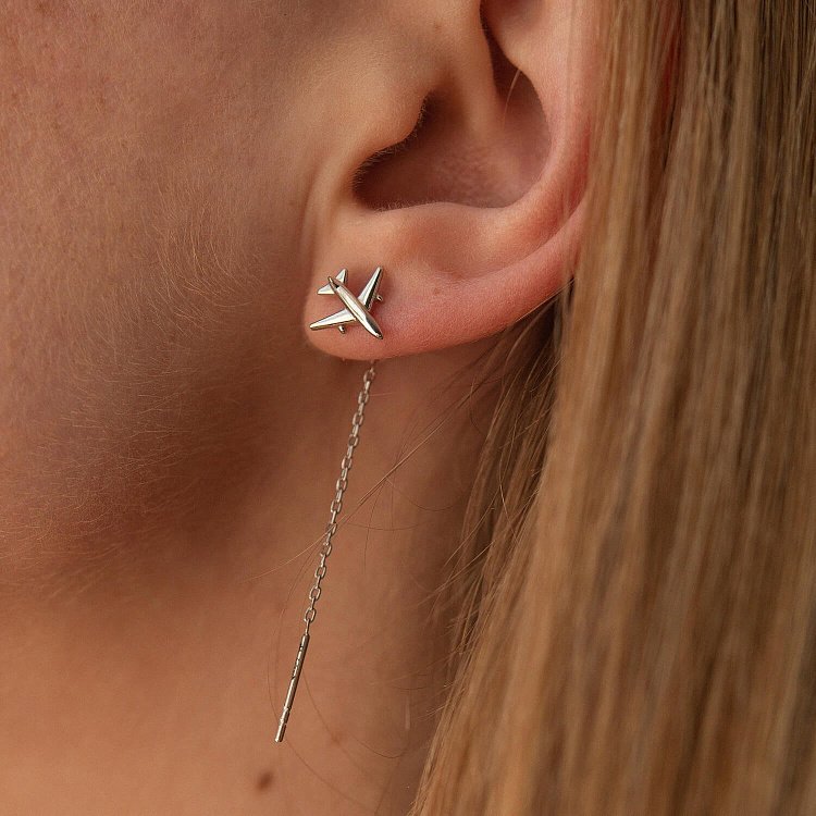 Серебряные серьги - протяжки "Самолетик" 123158 от ювелирного магазина Оникс