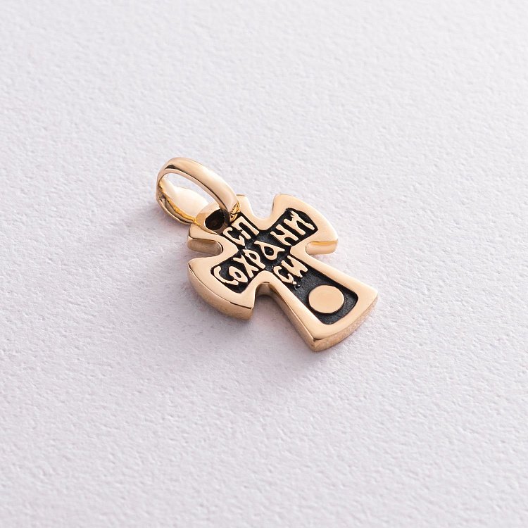 Золотой крестик "Распятие. Спаси и Сохрани" п03584 от ювелирного магазина Оникс - 1