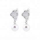 Срібні сережки (штучні перли, фіаніти) 122109 от ювелирного магазина Оникс