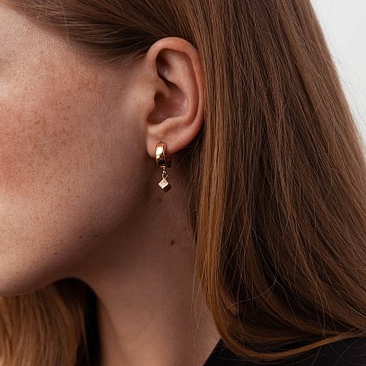 Серьги "Кубики" в красном золоте с07997 №2