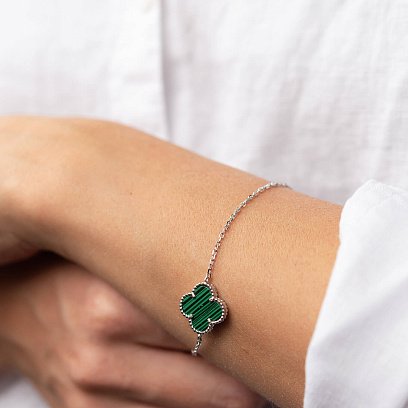 Серебряный браслет "Клевер" с малахитом 14872 №6