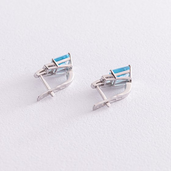 Серебряные серьги (фианиты, кварц) 2094/1р-QSWB №4