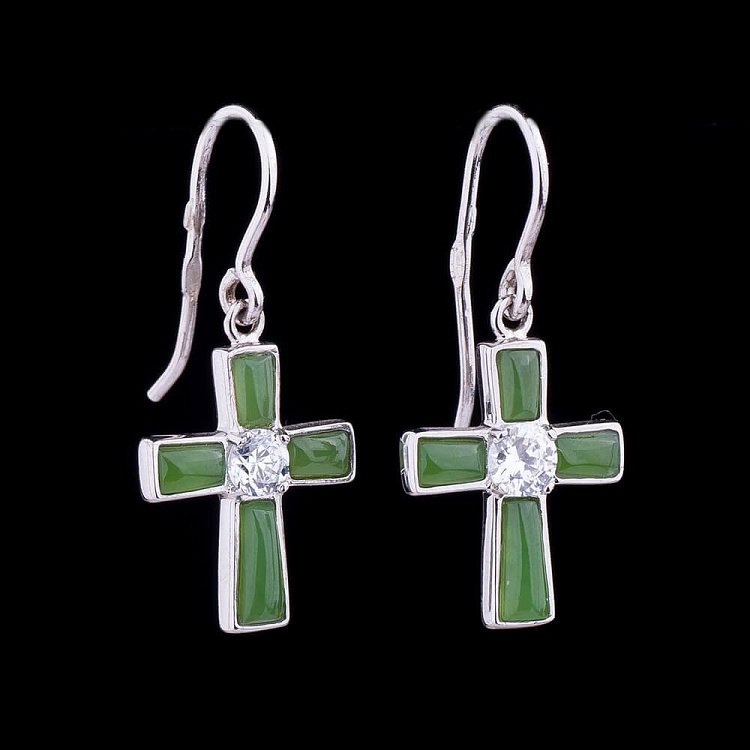 Серьги-крестики с нефритом 121203 от ювелирного магазина Оникс