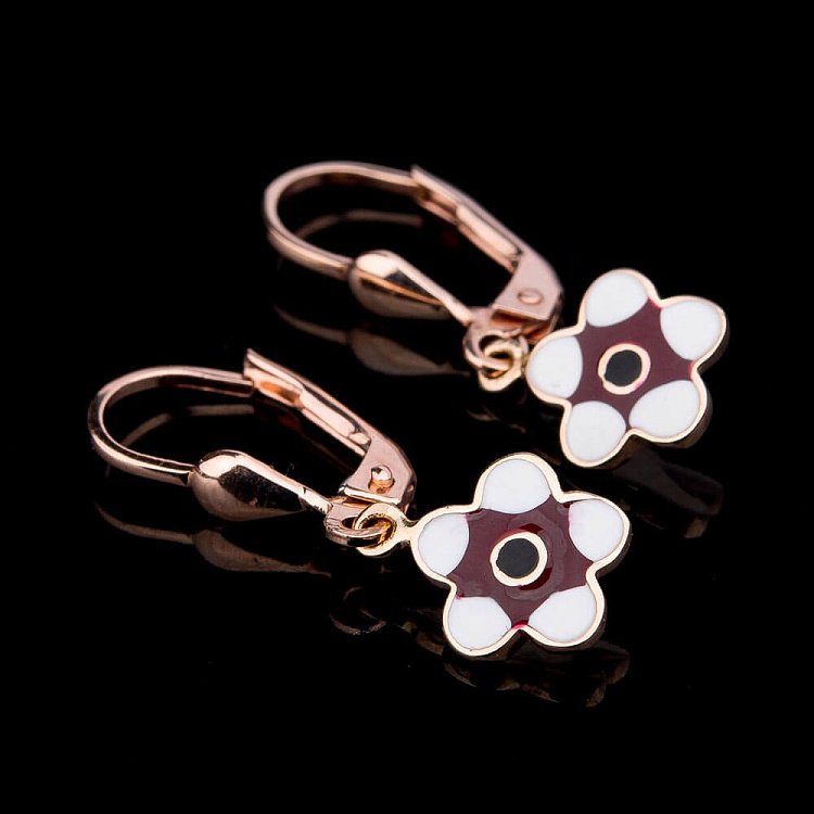 Золоті дитячі сережки "Квіточки" (емаль) с01937 від ювелірного магазину Онікс - 1