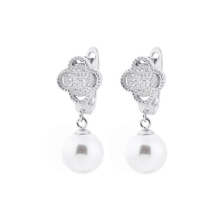 Срібні сережки (штучні перли, фіаніти) 122109 від ювелірного магазину Онікс
