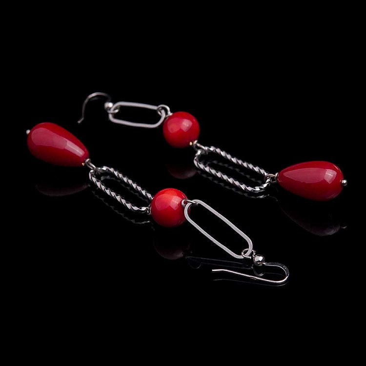 Сережки з коралом 115с7 - 1 Сережки з коралом 115с7 від ювелірного магазину Онікс - 1