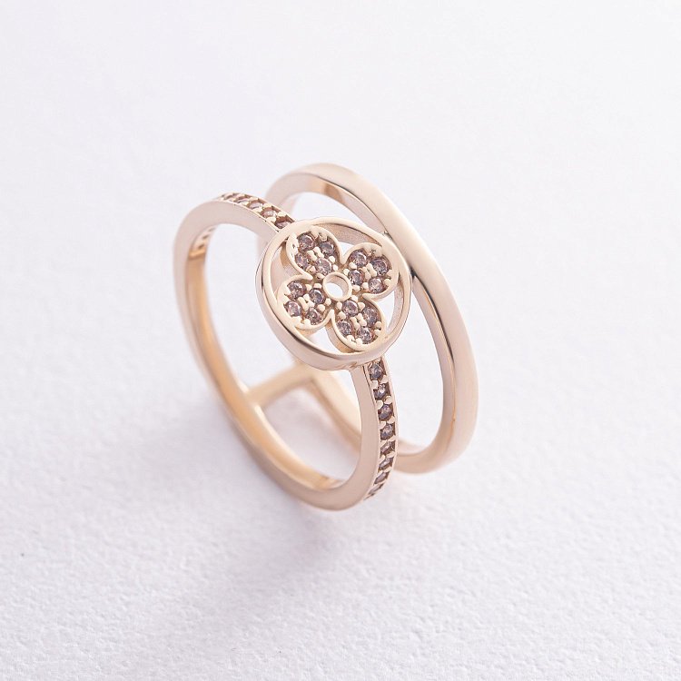 Кольцо "Клевер" в желтом золоте (желтые фианиты) к07444 от ювелирного магазина Оникс