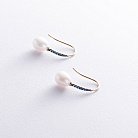 Золоті сережки - петельки "Олівія" з перлами і фіанітами с08515 от ювелирного магазина Оникс - 4