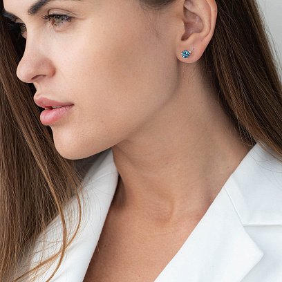 Золотые серьги-пусеты с Лондон топазом и фианитами с05044 №4