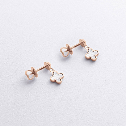 Золоті сережки - пусети "Конюшина" (перламутр) с09352 №2