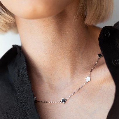 Серебряное колье "Клевер" (эмаль) 181208