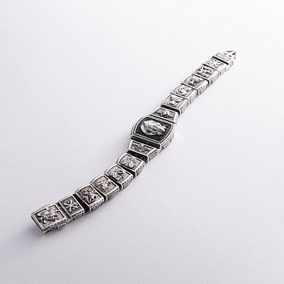 Серебряный браслет "Господь Вседержитель. Лики Святых" (эбеновое дерево, фианит) 944 №3