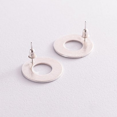 Срібні сережки - пусети "Дзеркальні" (2.1 см) 123157 №6