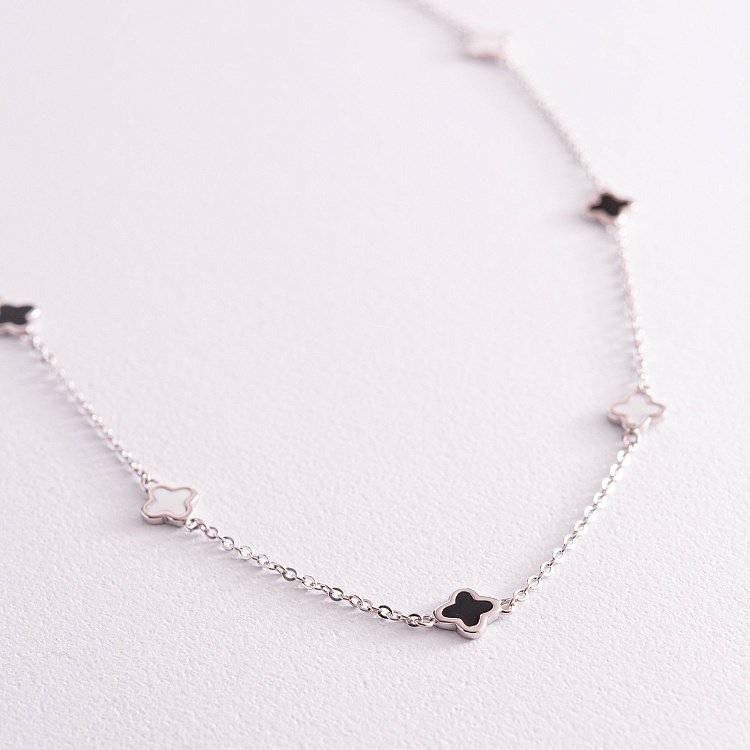 Серебряное колье "Клевер" (эмаль) 181208 от ювелирного магазина Оникс - 1