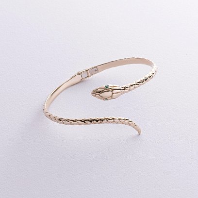 Жорсткий браслет "Змія" у жовтому золоті (смарагди) бб0044м №3