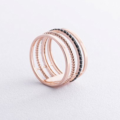 Золота каблучка з чорними фіанітами к06970 №5