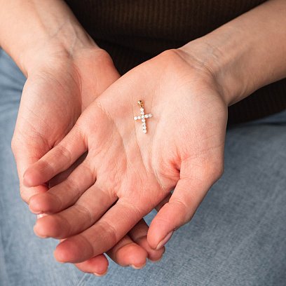 Золотий хрестик з діамантами пб0279ri №5