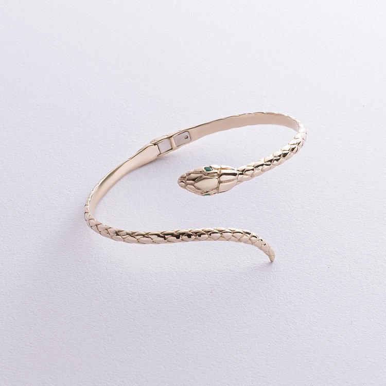 Жорсткий браслет "Змія" у жовтому золоті (смарагди) бб0044м від ювелірного магазину Онікс - 2