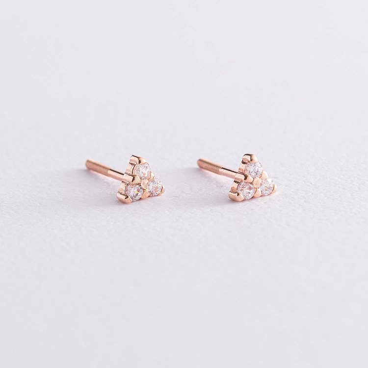 Золотые серьги-гвоздики с фианитами с02318 от ювелирного магазина Оникс