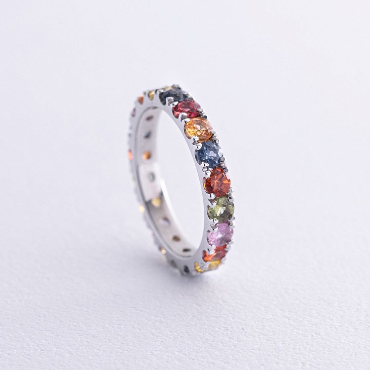 Золота каблучка з різнокольоровими сапфірами кб0534м від ювелірного магазину Онікс