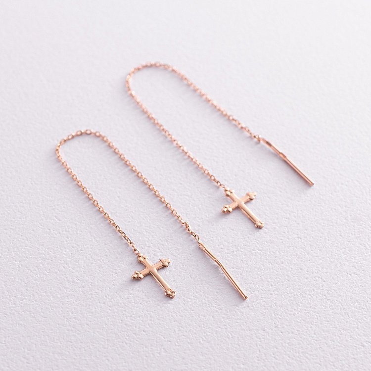 Золоті сережки - протяжки "Хрестики" с05233 від ювелірного магазину Онікс - 1