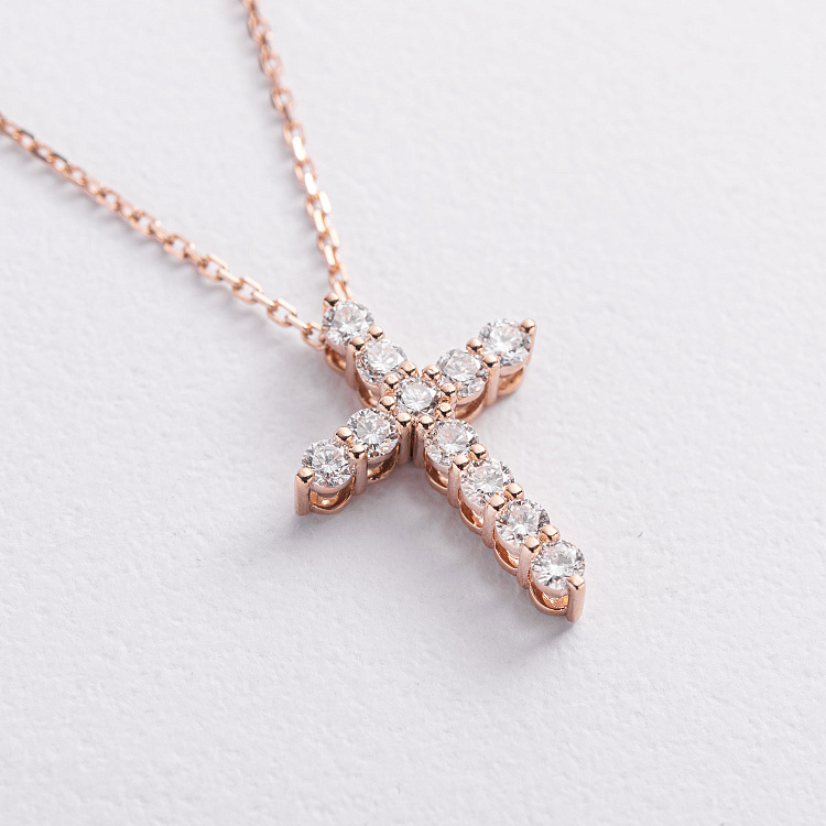 Золоте кольє "Хрестик" з діамантами 112142421 від ювелірного магазину Онікс