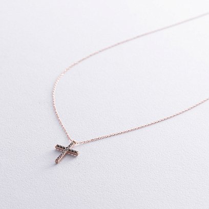 Золотое колье с крестиком (черные и белые фианиты) кол00807 №5