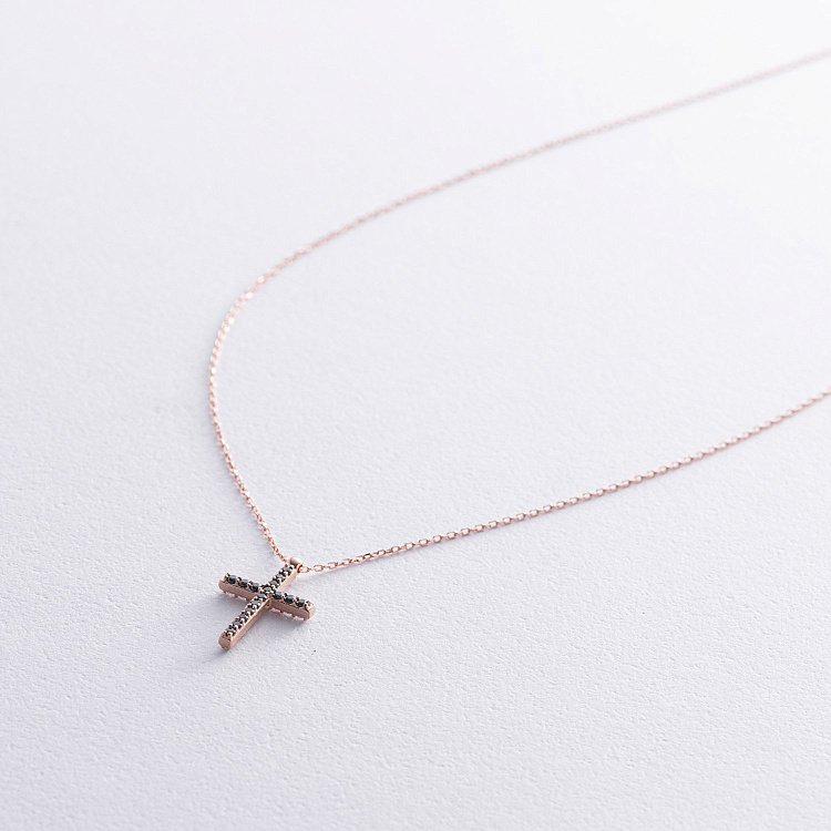 Золотое колье с крестиком (черные и белые фианиты) кол00807 от ювелирного магазина Оникс - 4