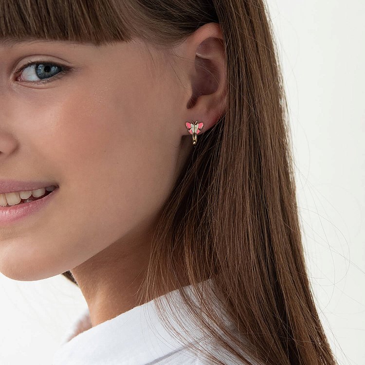 Детские золотые серьги "Бабочки" (эмаль) с03223 от ювелирного магазина Оникс - 3