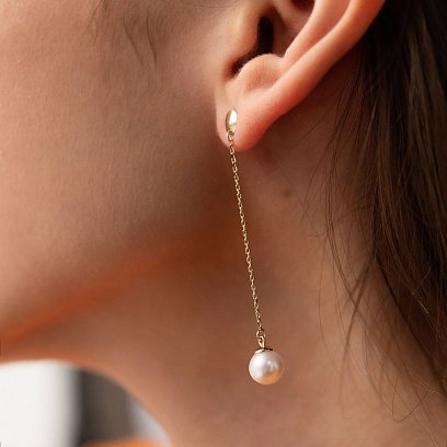 Сережки - пусети "Перлина на ланцюжку" у жовтому золоті с08294 №4