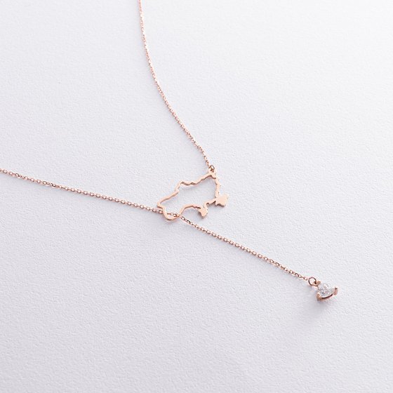 Золоте кольє - краватка "Карта України" (куб. цирконій Swarovski у формі серця)﻿ 4050