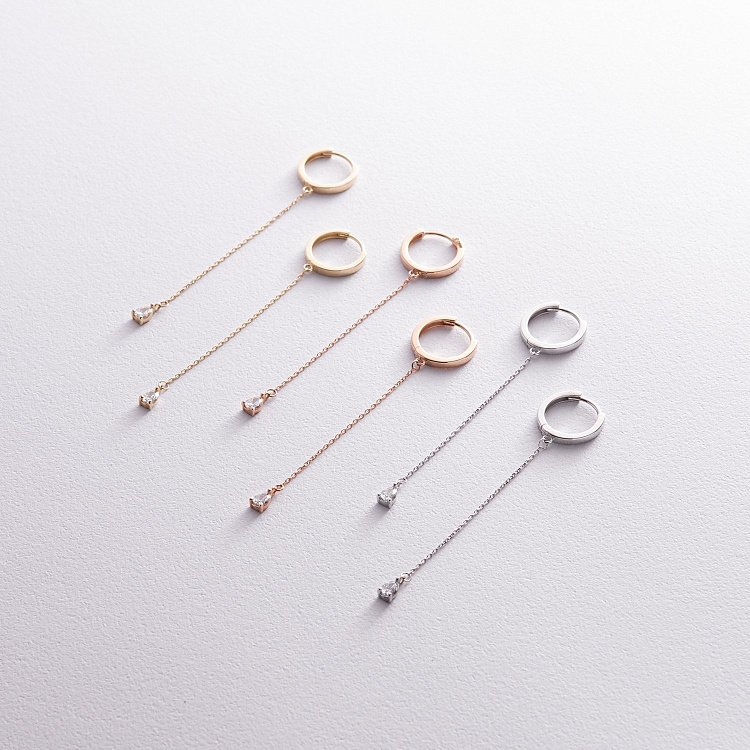 Серьги - кольца "Капельки"  с фианитами (желтое золото) с08352 от ювелирного магазина Оникс - 3