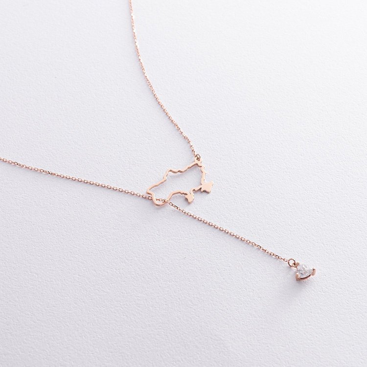 Золоте кольє - краватка "Карта України" (куб. цирконій Swarovski у формі серця)﻿ 4050 від ювелірного магазину Онікс