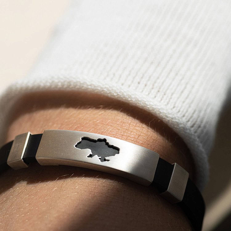 Каучуковый браслет "Карта Украины" с серебряными вставками 1081 от ювелирного магазина Оникс - 3