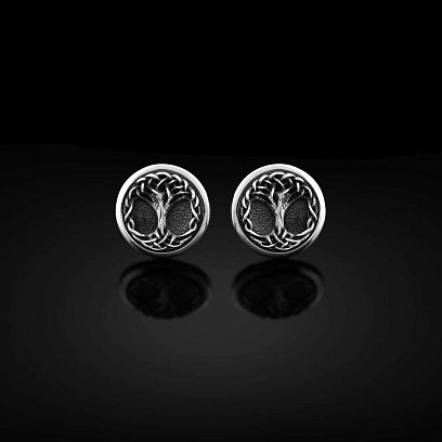 Серебряные запонки "Древо жизни" 25075