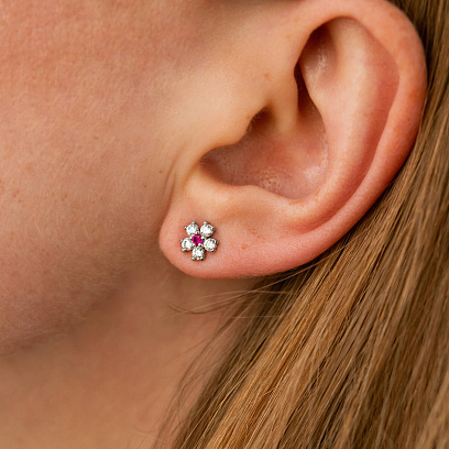 Срібні сережки - пусети "Квіточки" з фіанітами 766 №4