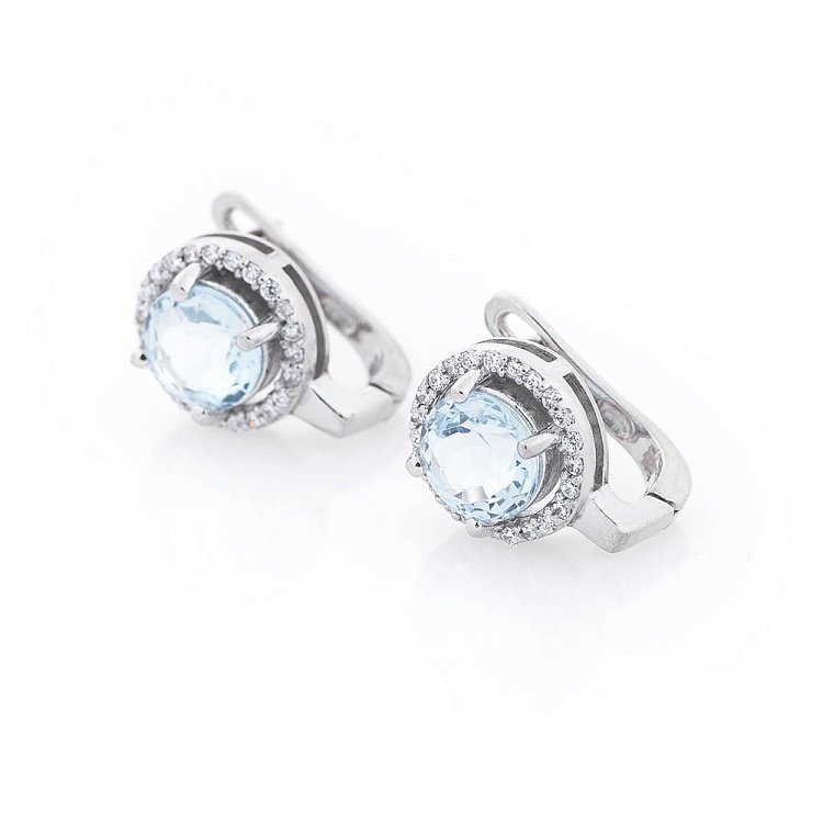 Жіночі сережки з блакитним топазом (фіаніти) 121332 Жіночі сережки з блакитним топазом (фіаніти) 121332 від ювелірного магазину Онікс