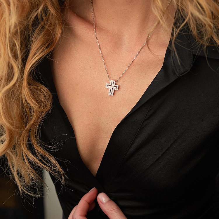 Золоте кольє "Хрестик" з діамантами 124831121 від ювелірного магазину Онікс - 8