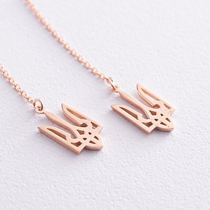 Серьги - протяжки "Герб Украины - Тризуб" (красное золото) с07956 №7