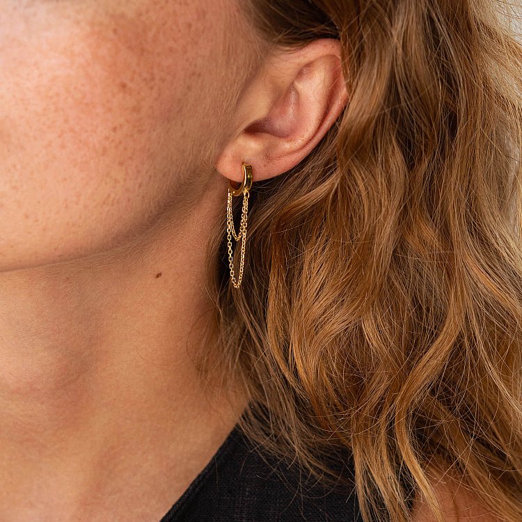 Серьги - кольца с цепочками в желтом золоте с09021 от ювелирного магазина Оникс - 2