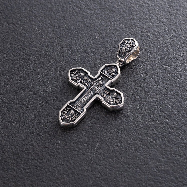 Православный крест "Распятие Христово с деисусом. Ангел Хранитель. Образ Пресвятой Богородицы "Казанская" (чернение) 132858 от ювелирного магазина Оникс - 6