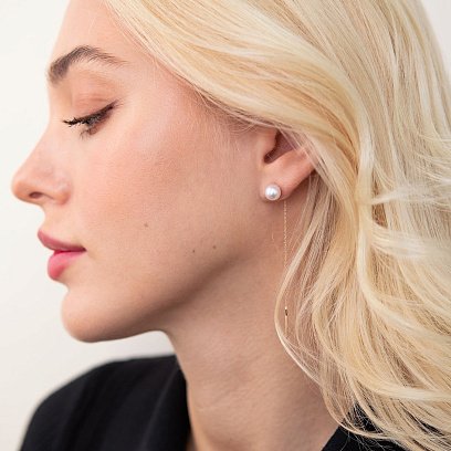 Золотые серьги - протяжки с жемчугом с07595 №2