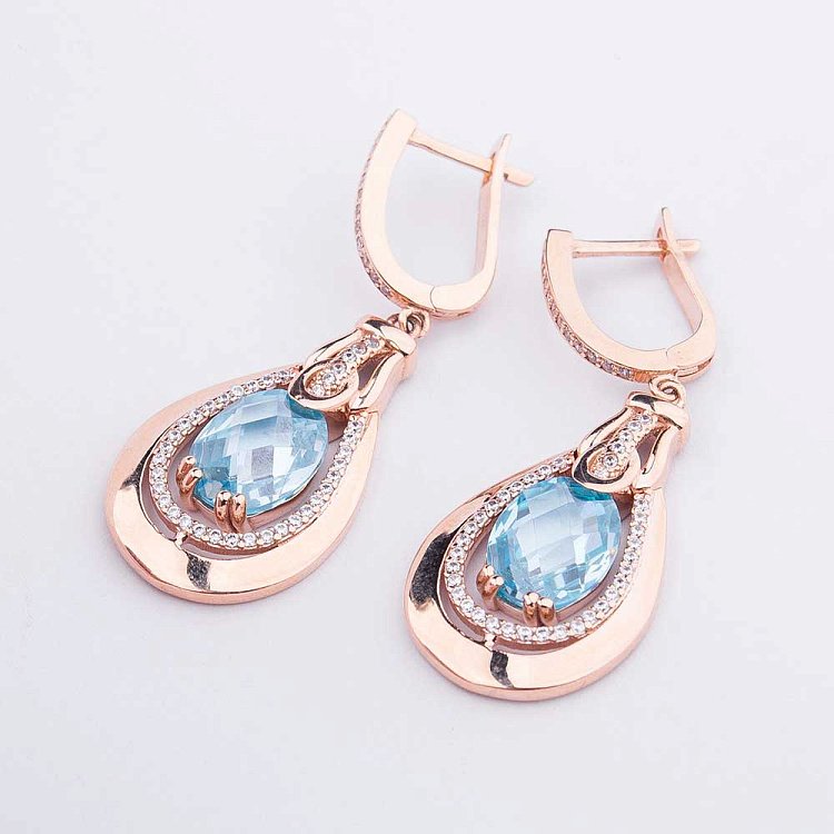 Золотые серьги с фианитами с03957 от ювелирного магазина Оникс - 2