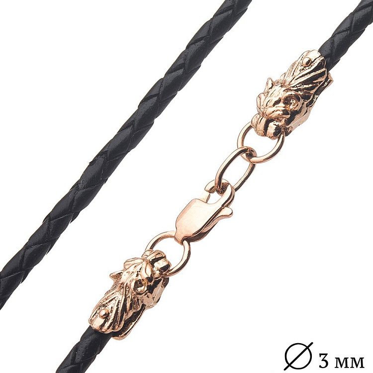 Шкіряний шнурок "Тигр" із золотою застібкою (3 мм) кол00912 від ювелірного магазину Онікс