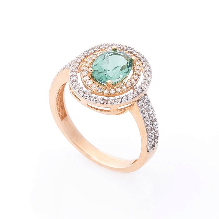 Золотое кольцо с празиолитом и фианитами к04649 от ювелирного магазина Оникс