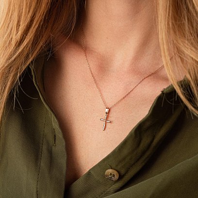 Золотое колье "Крестик" с фианитом кол02187 №4