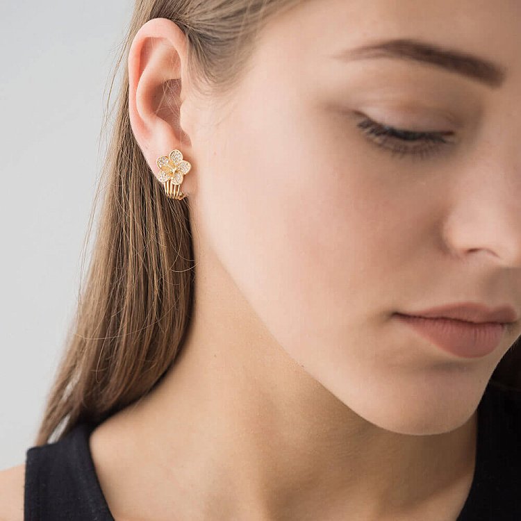 Золоті сережки "Квіточки" з фіанітами с02775 від ювелірного магазину Онікс