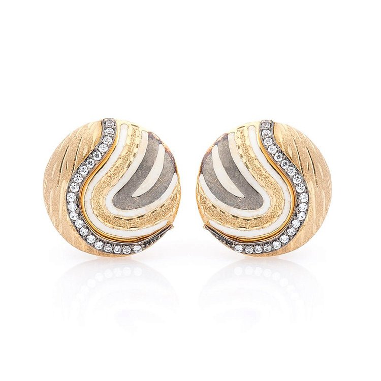 Золотые серьги с фианитами и эмалью с02888 от ювелирного магазина Оникс