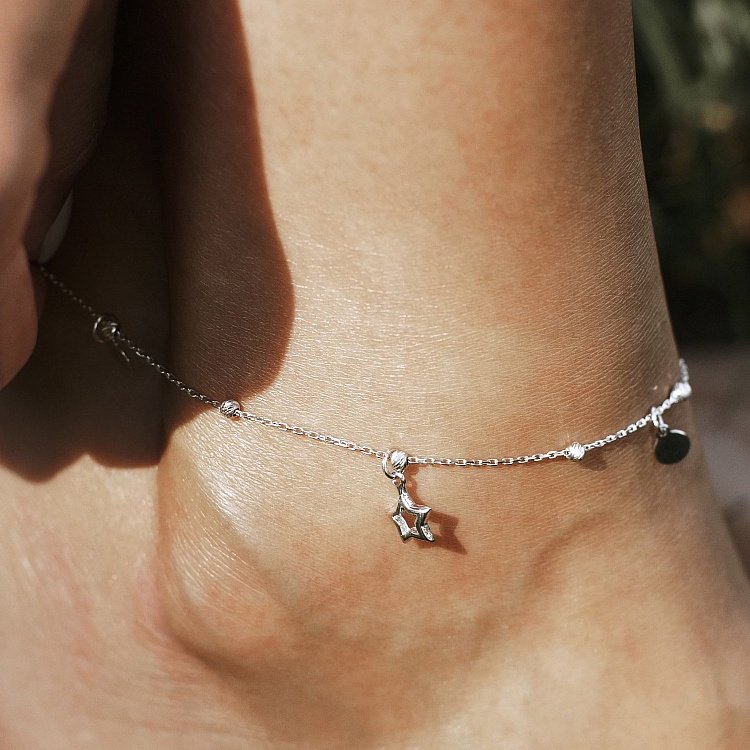 Золотий браслет "Сердечко і зірочка" на ногу б04348 від ювелірного магазину Онікс - 3